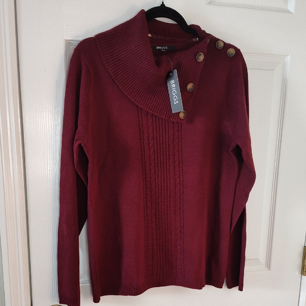 Briggs New York Women's Deep Red Cowl Neck Sweater